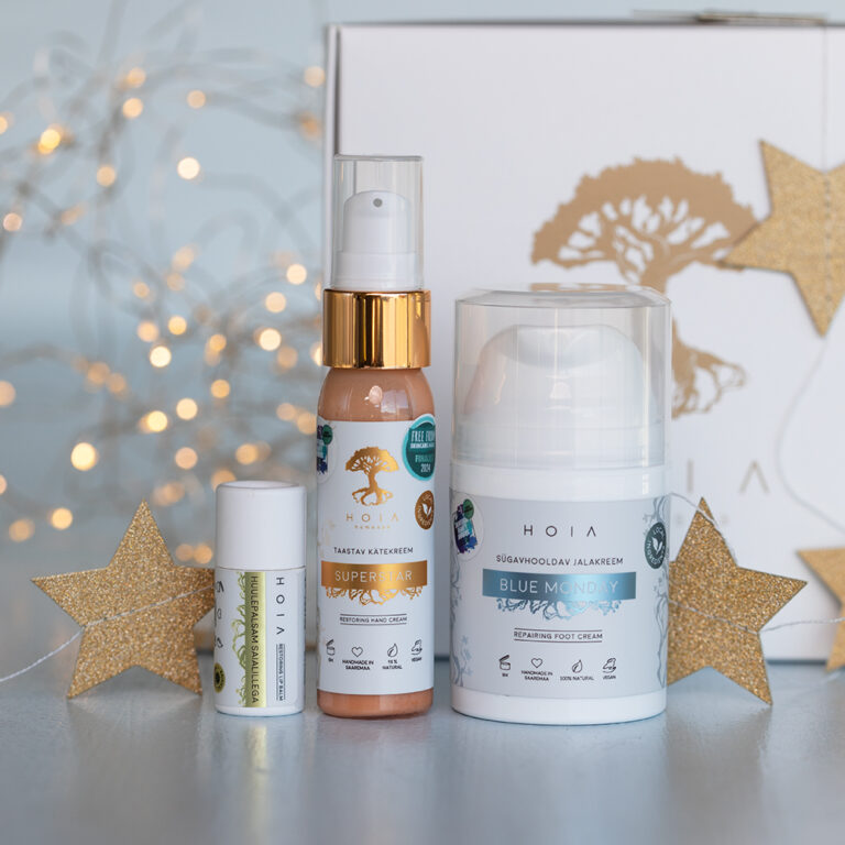 HOIA &auml;rikingitus nr 4: K&auml;tekreem SUPERSTAR 30 ml, Huulepalsam 5,5 ml, Jalakreem BLUE MONDAY 50 ml